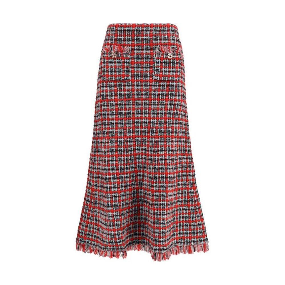 Self-Portrait Red Cotton Midi Women's Skirt